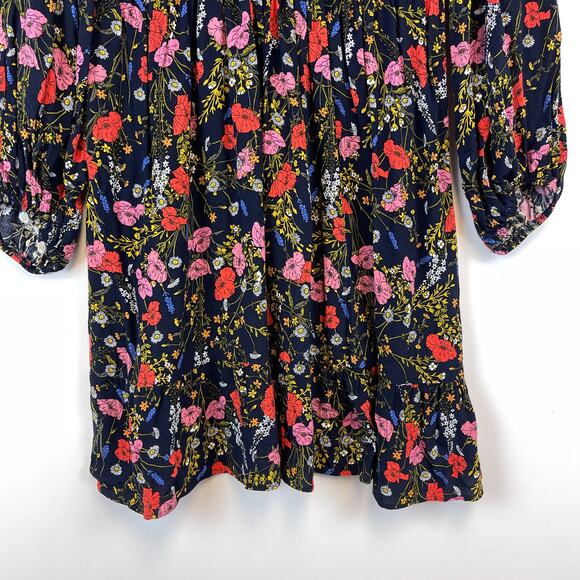 Banana Republic Size 0 Floral Mini LS Fit & Flare Empire Waist Dress Pink Red - Picture 6 of 13